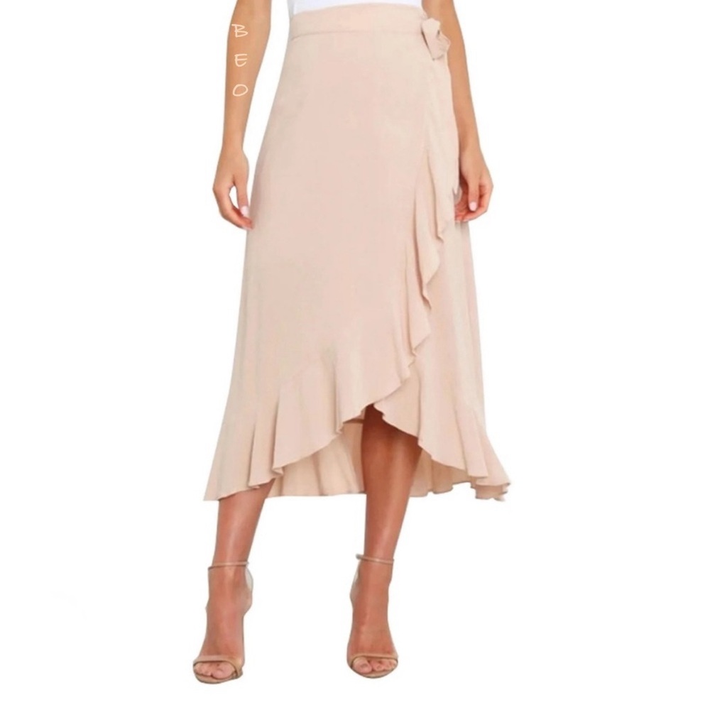 BNWT VNDFLAG W0mEn'S HiGh WaIsTeD WrAp RuFfleE HeM  SpLit MiDi SkIrT